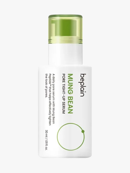 Beplain Mung Bean Pore Tight-Up Serum in branded component on a light gray background